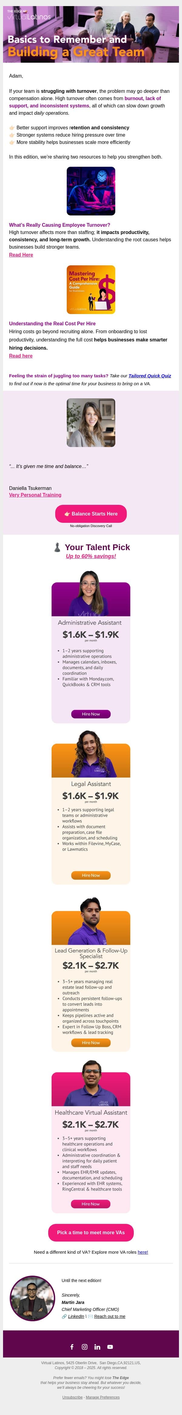 3 Reasons Top Talent Will Leave You email from Virtual Latinos screenshot