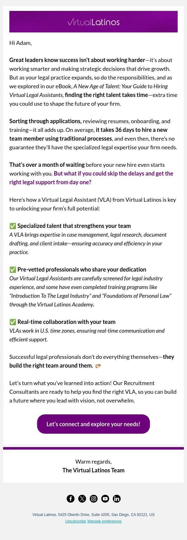 From insights to action: Your next step after the eBook “A New Age of Talent” 👉🏼 email from Virtual Latinos screenshot