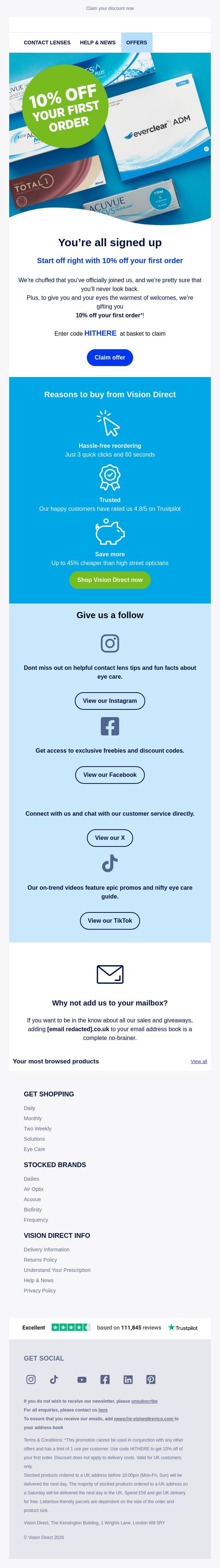 You’re in email from Vision Direct screenshot