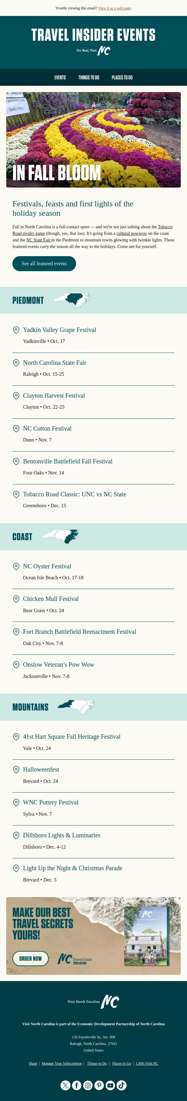 Out-of-office message: festival season email from Visit North Carolina screenshot