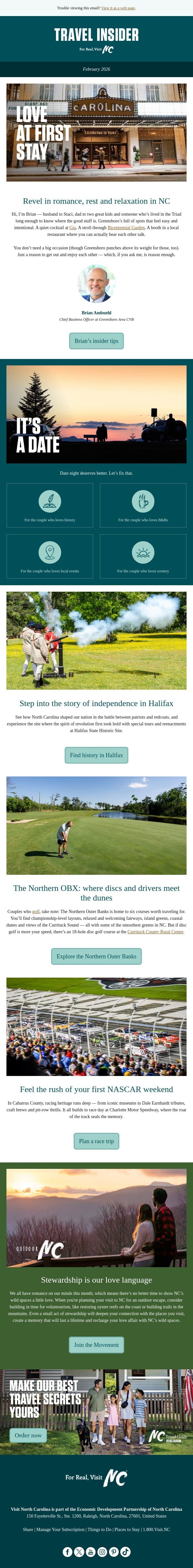 A trip to NC? It’s a date email from Visit North Carolina screenshot