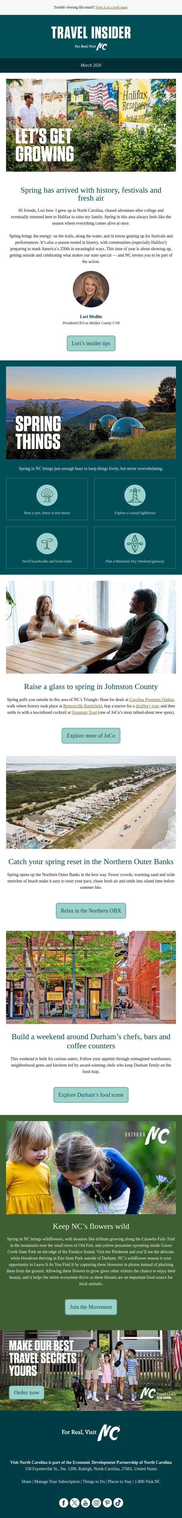 NC’s spring window is wide open email from Visit North Carolina screenshot