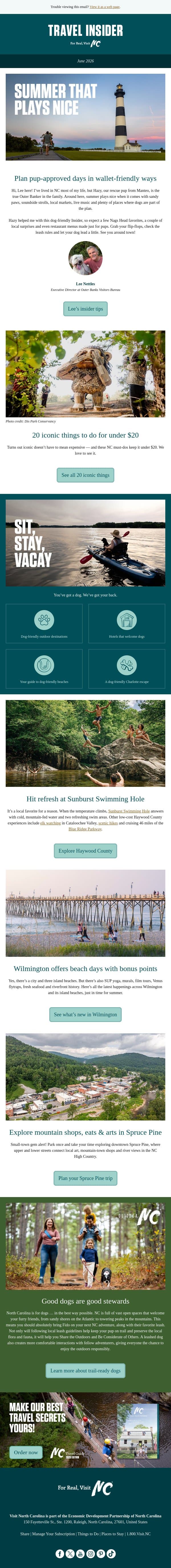Summer plans your wallet will like email from Visit North Carolina screenshot