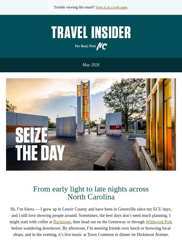 How would you spend a day in NC? Start here email from Visit North Carolina
