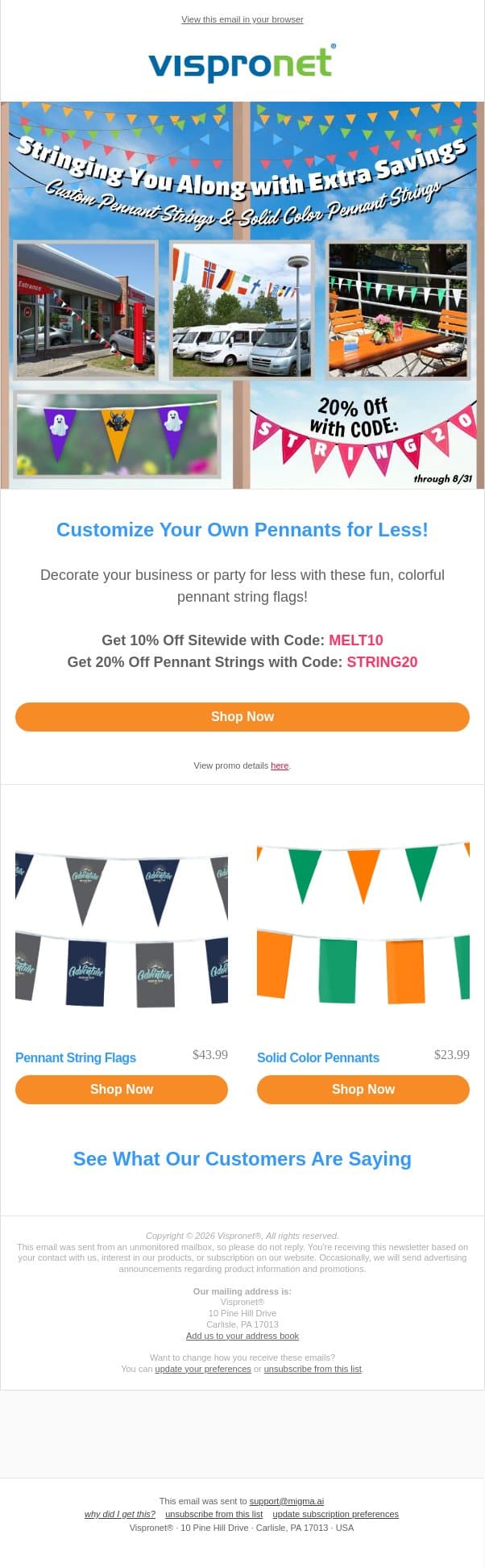 String Along with Extra Savings π email from Vispronet screenshot