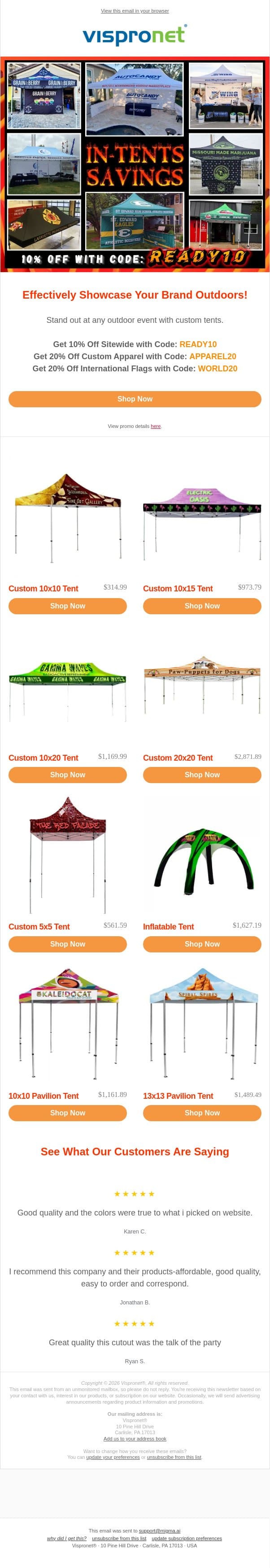 Increase Brand Recognition Outdoors 🎪 email from Vispronet screenshot