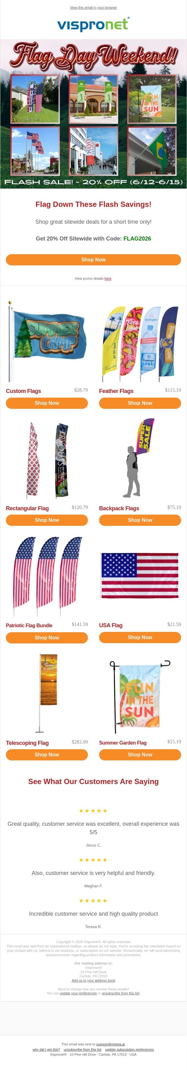 Flag Day Weekend Flash Sale! ⚡ email from Vispronet screenshot
