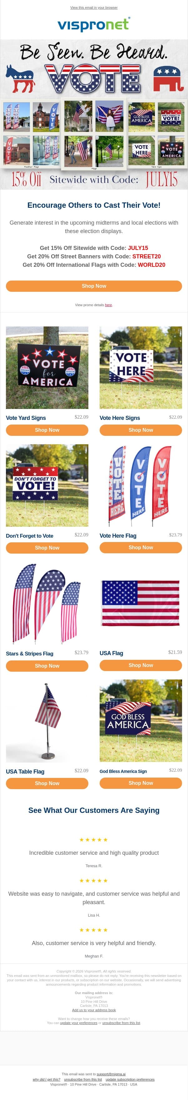 Be Seen. Be Heard. Vote 🗳️ email from Vispronet screenshot