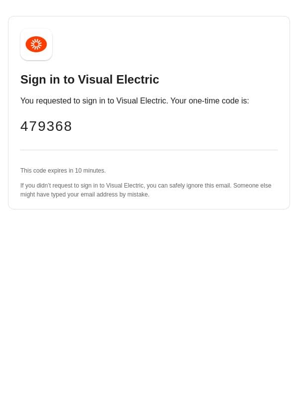 Sign in to Visual Electric email from Visual Electric screenshot