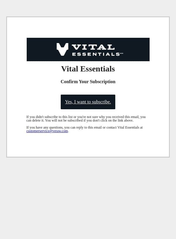 Confirm Your Subscription email from Vital Essentials screenshot