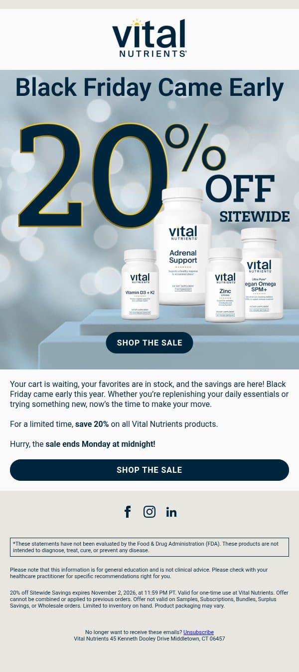 The best time to restock your routine email from Vital Nutrients screenshot