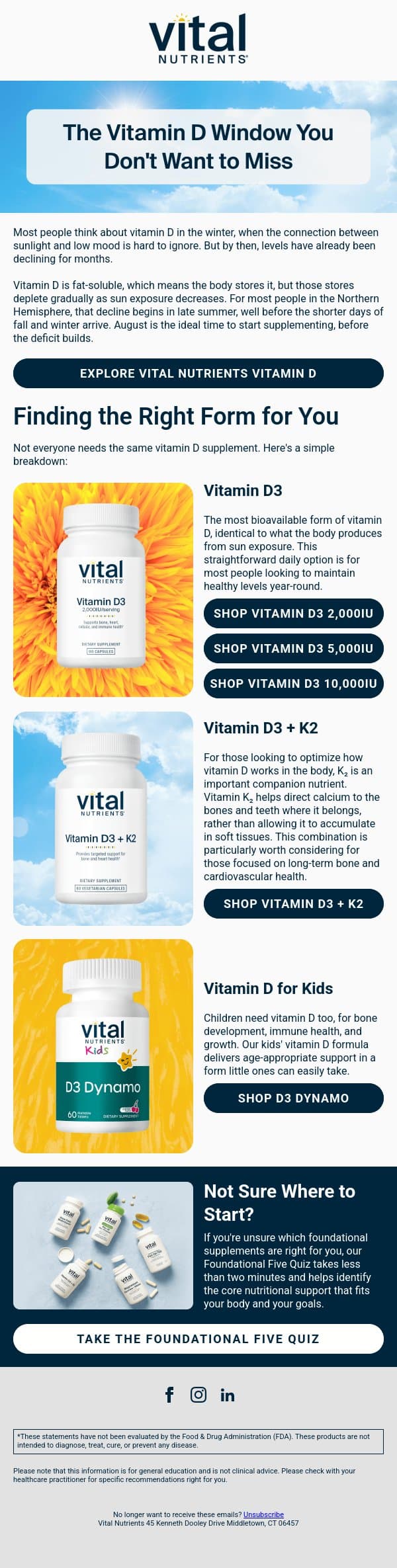 Your vitamin D levels are about to drop (here's what to do) email from Vital Nutrients screenshot