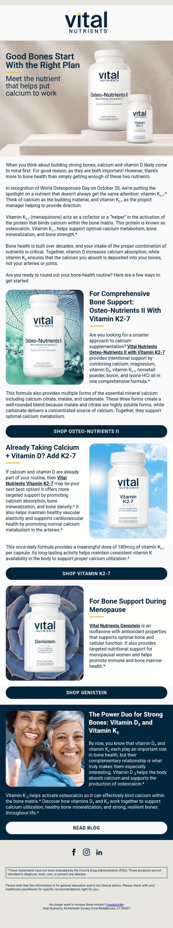 Is calcium ending up in the right place in your body? email from Vital Nutrients screenshot