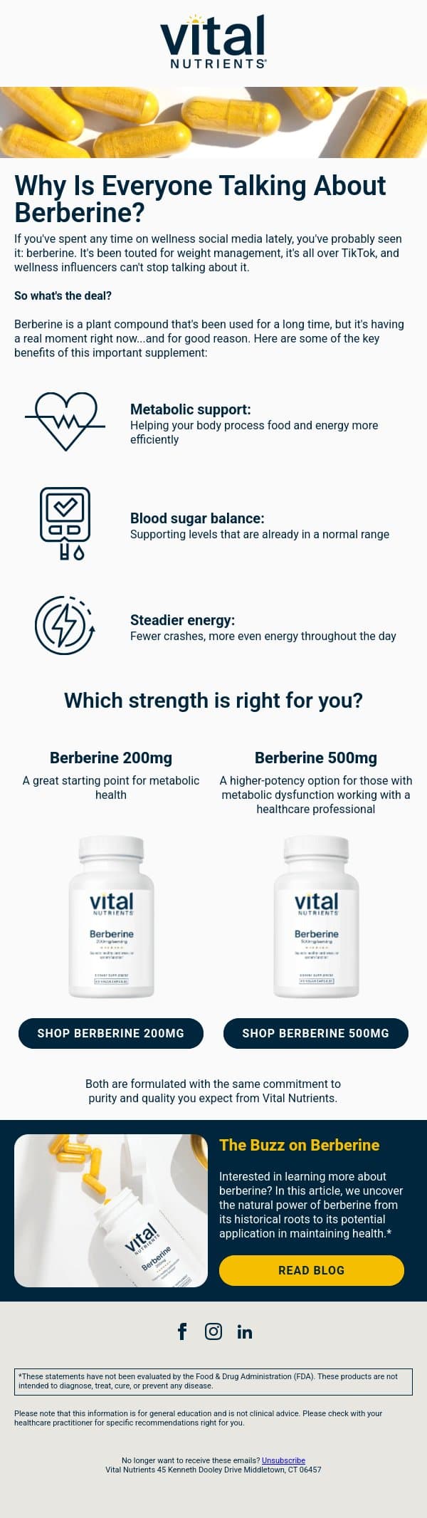 Why is everyone talking about berberine? email from Vital Nutrients screenshot