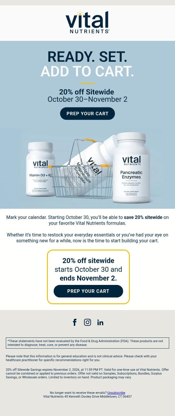 Black Friday is coming early email from Vital Nutrients screenshot