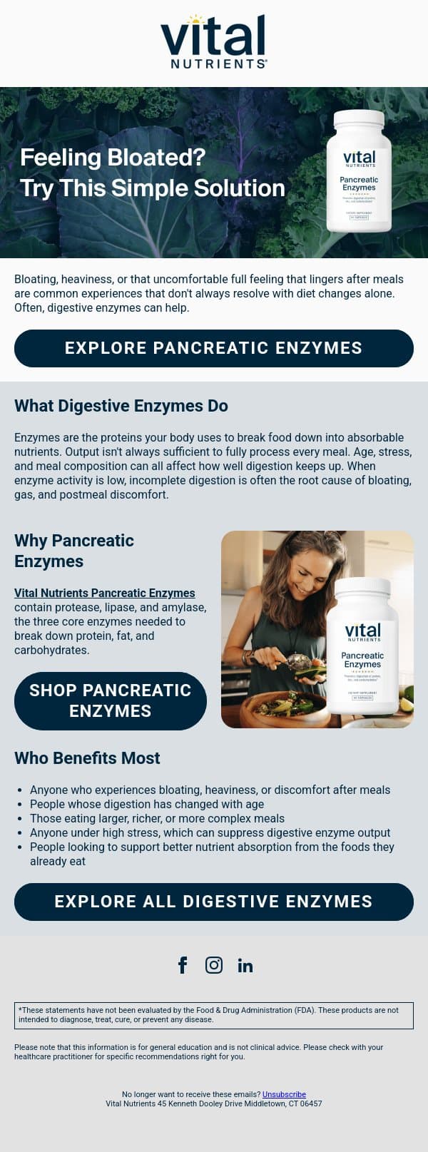 The missing piece in your digestive routine email from Vital Nutrients screenshot