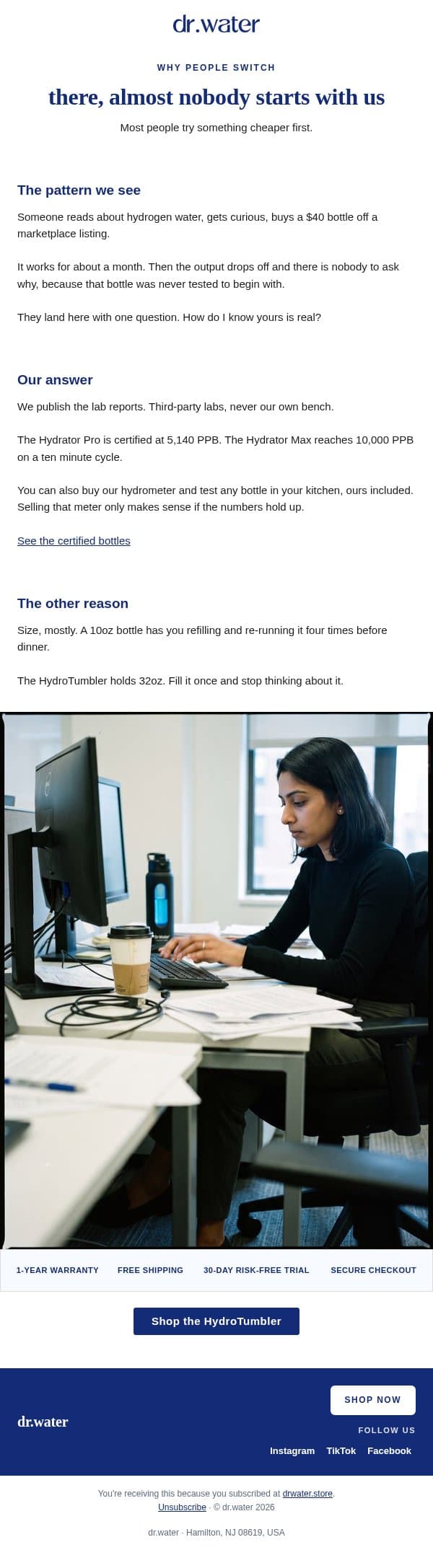 why customers switch to us email from Vitalbloom Inc screenshot