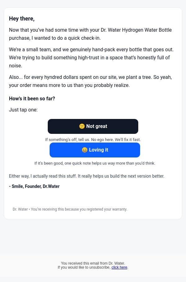 Quick check-in email from Vitalbloom Inc screenshot