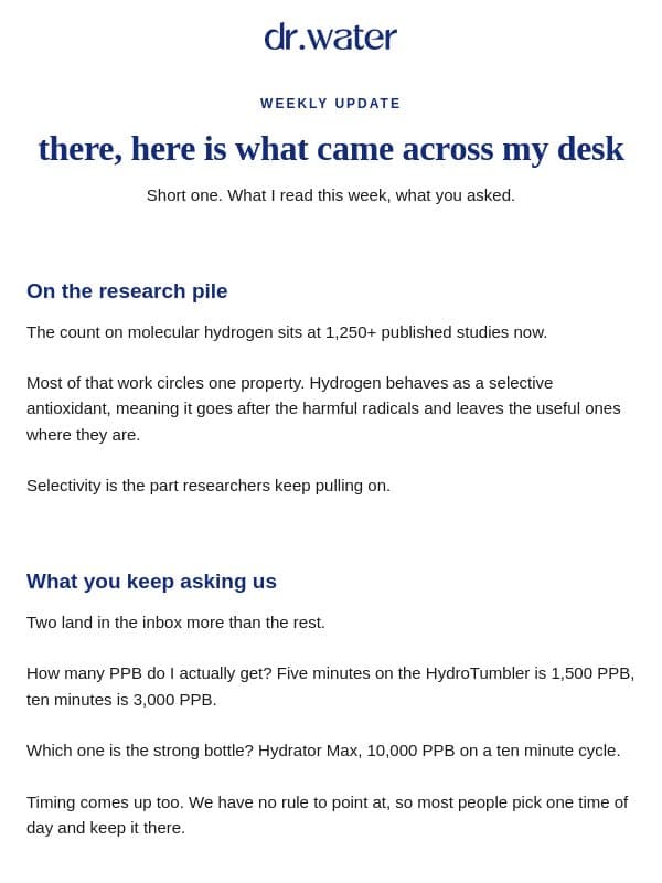 Hey, Last week’s update of Hydrogen water email from Vitalbloom Inc