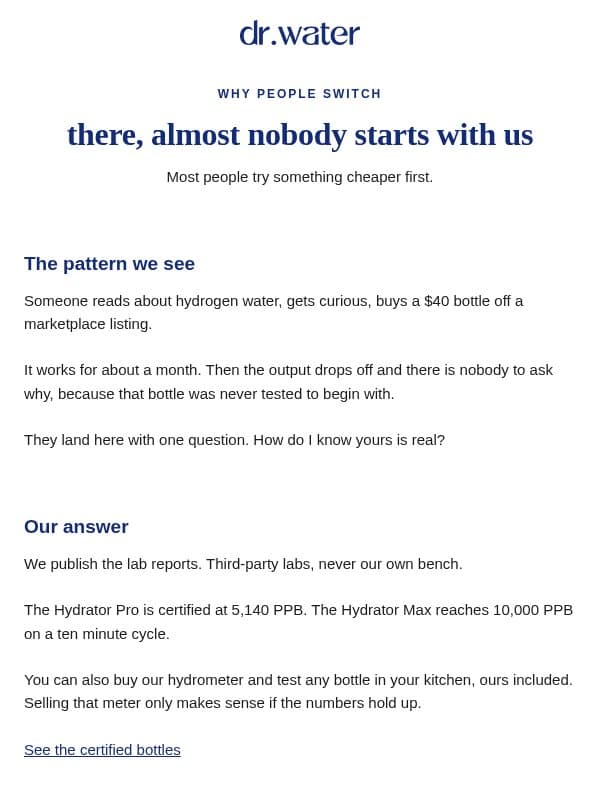 why customers switch to us email from Vitalbloom Inc