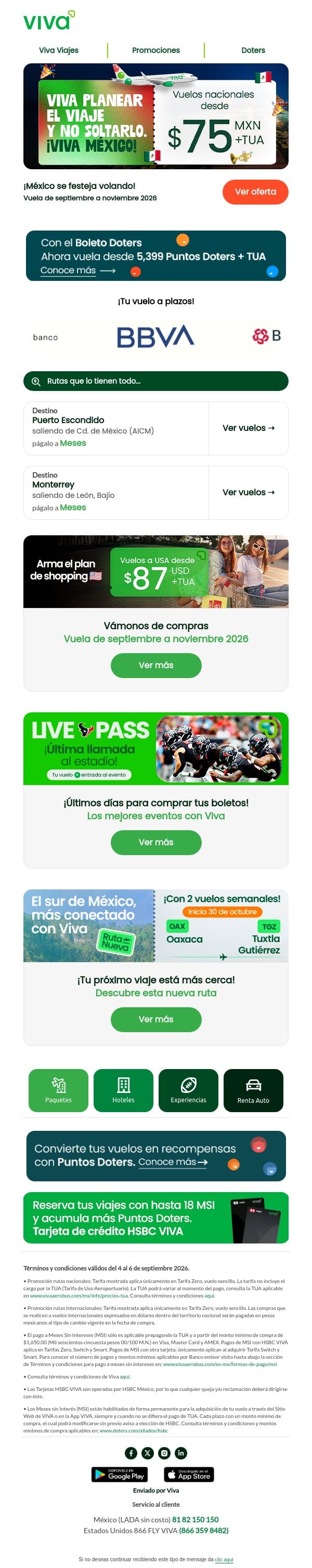 ✈️¡México para celebrar!💚 email from Viva Aerobus screenshot