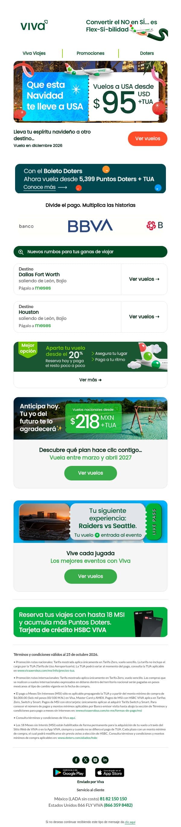 Desenvuelve una Navidad en USA…🎁 email from Viva Aerobus screenshot
