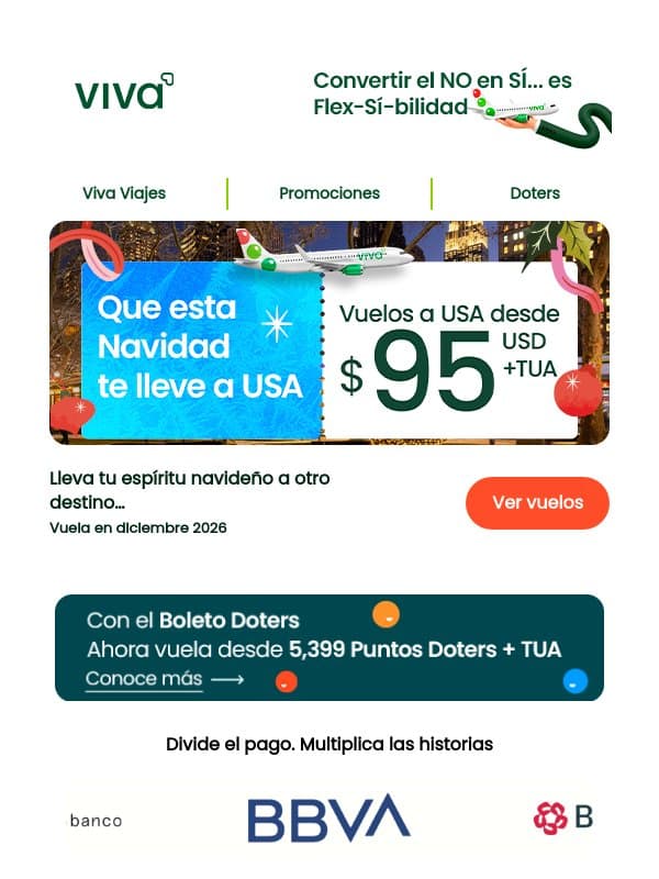 Desenvuelve una Navidad en USA…🎁 email from Viva Aerobus