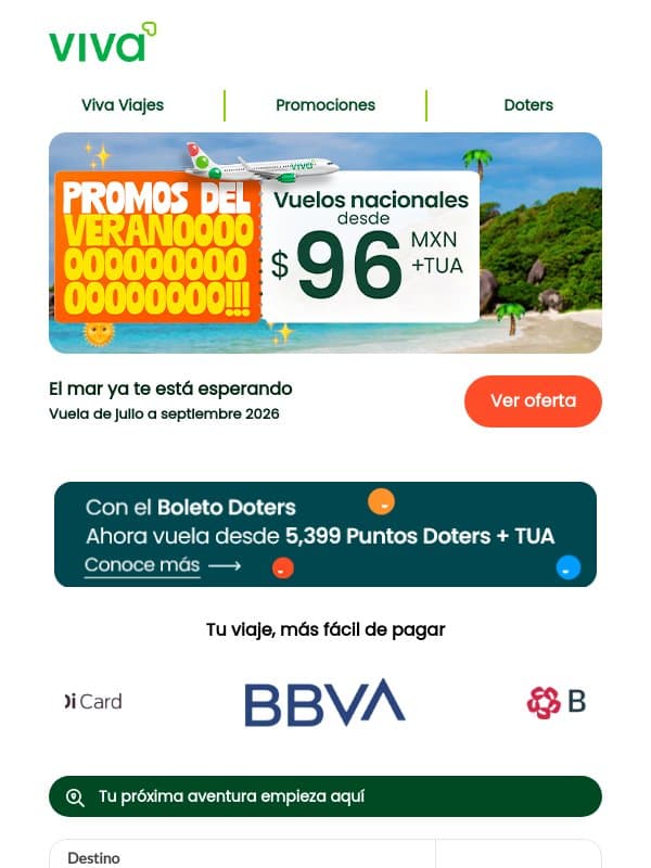 Ese bronceado te espera🌞 email from Viva Aerobus