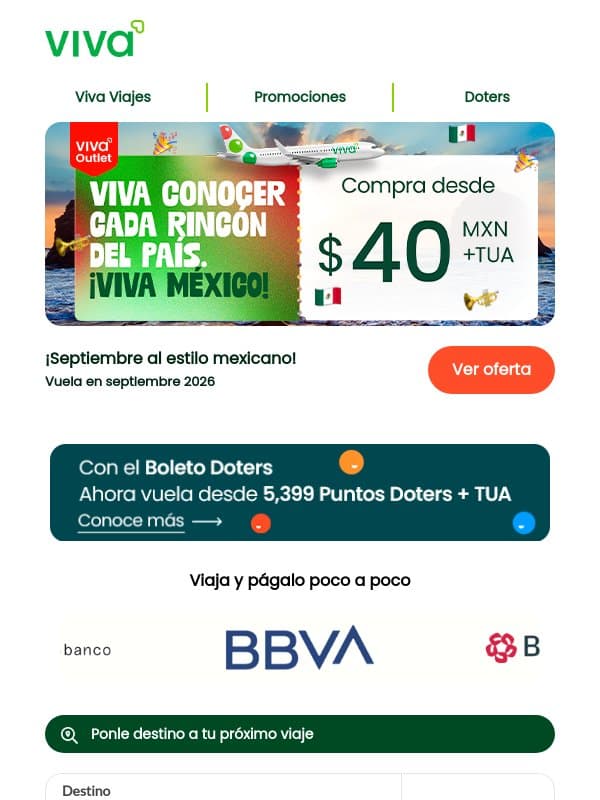 ¡Viva volar a precios de Outlet!✈️ email from Viva Aerobus