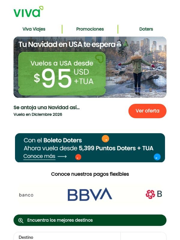 π Arma tu Navidad en USA email from Viva Aerobus