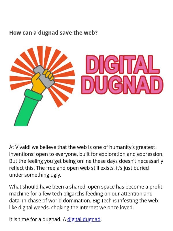How can a dugnad save the web? email from Vivaldi Technologies