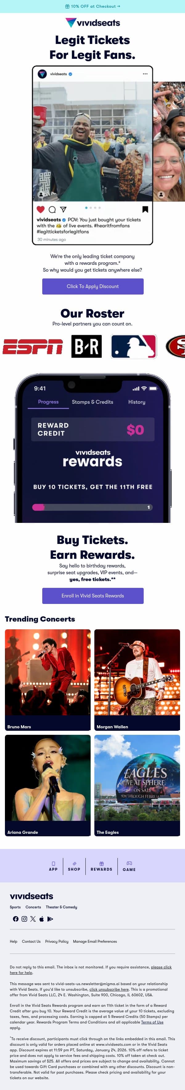 Level 🆙 Your Live Event Game email from Vivid Seats screenshot