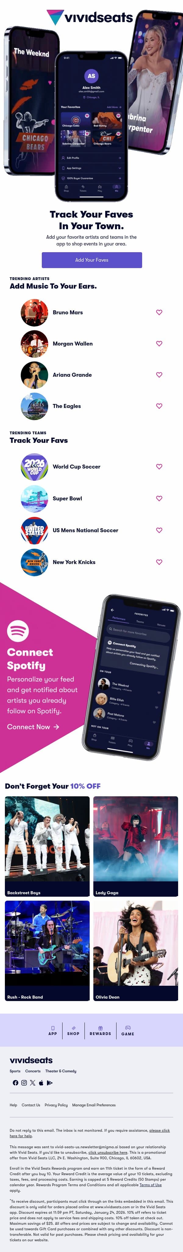 Your Faves at Your Fingertips ❤️📱 email from Vivid Seats screenshot