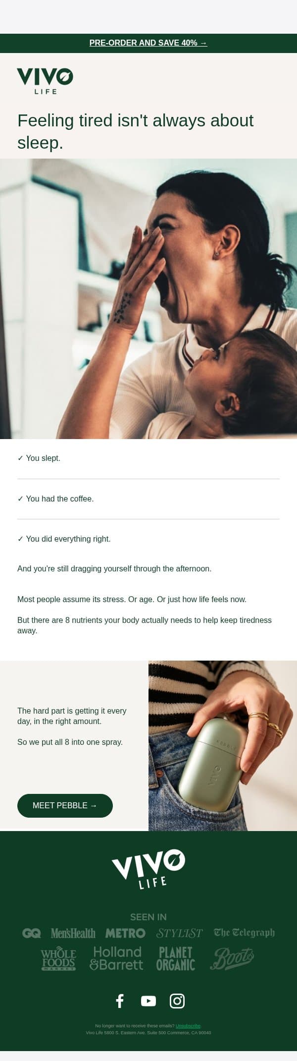 Feeling tired isn't always about sleep email from Vivo Life screenshot