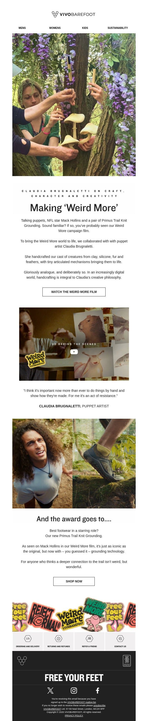 Meet the weird minds behind Weird More email from Vivobarefoot screenshot