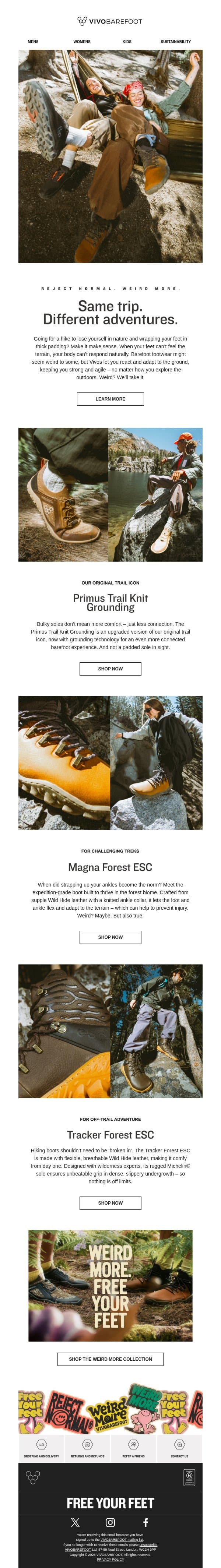 Is going barefoot on the trail weird? email from Vivobarefoot screenshot