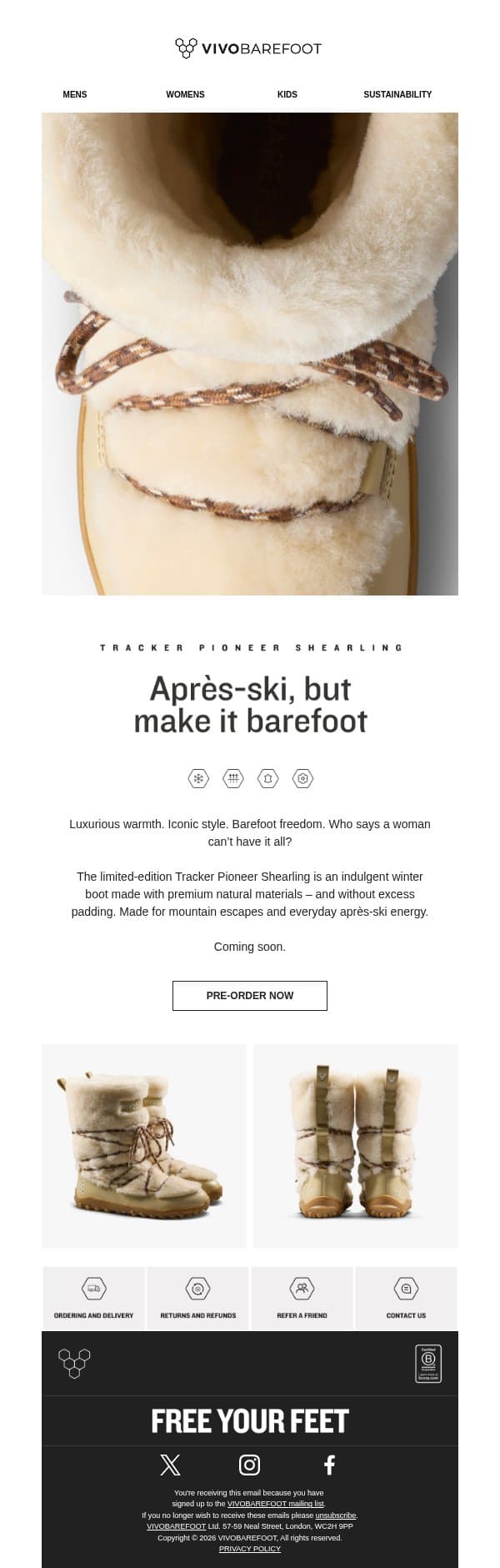 Coming soon: Tracker Pioneer Shearling email from Vivobarefoot screenshot