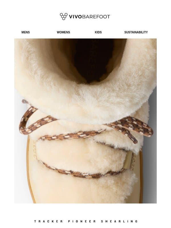 Coming soon: Tracker Pioneer Shearling email from Vivobarefoot