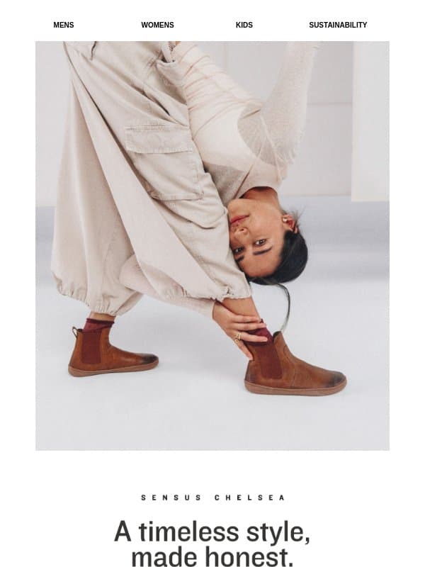 A timeless style, made honest. email from Vivobarefoot
