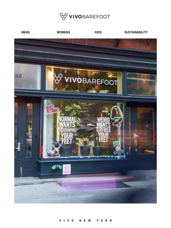 Vivo is now in New York email from Vivobarefoot
