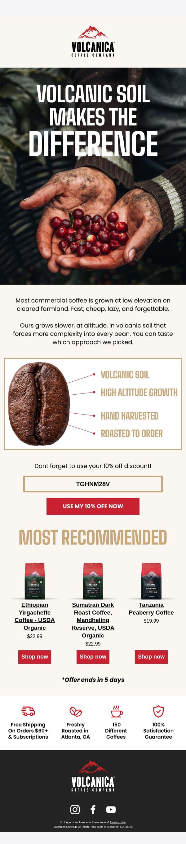This isn't just "another coffee brand email from Volcanica Coffee screenshot