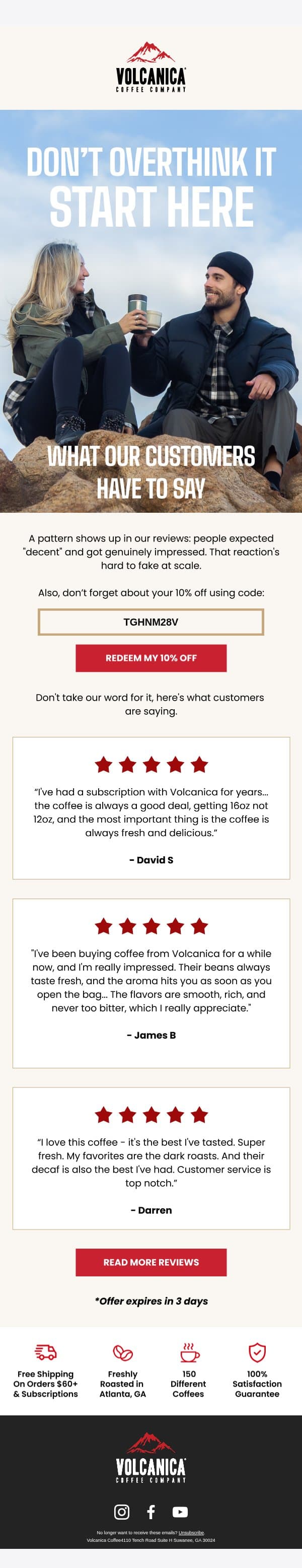 What people actually say about Volcanica email from Volcanica Coffee screenshot