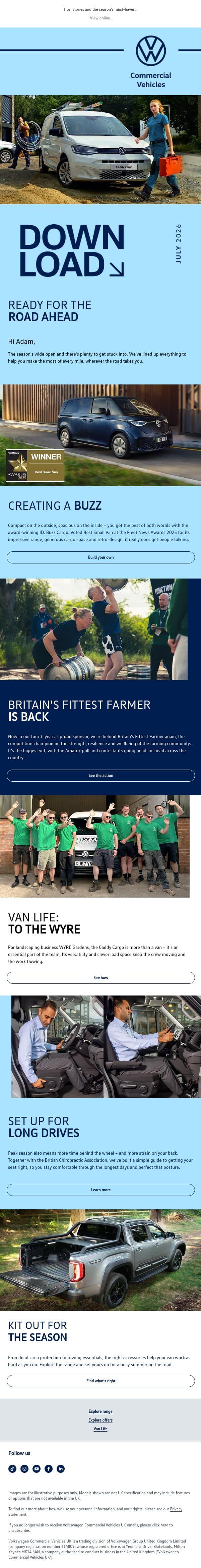 Your toolkit for the season, Adam. email from Volkswagen screenshot