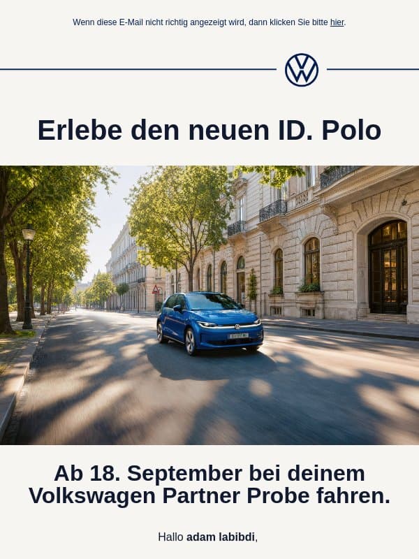 Erlebe den neuen ID. Polo email from Volkswagen Österreich