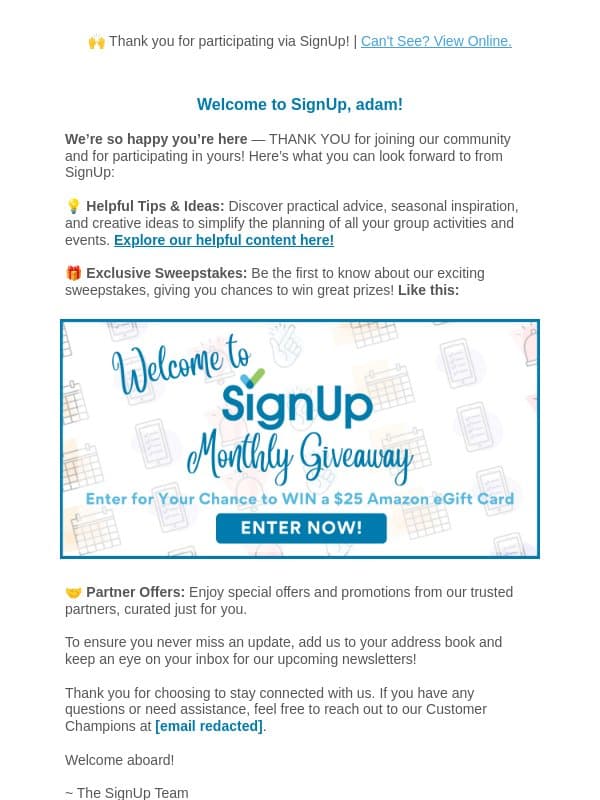 😊 We're So Glad You're Part of Our Community email from VolunteerSpot (now SignUp.com)