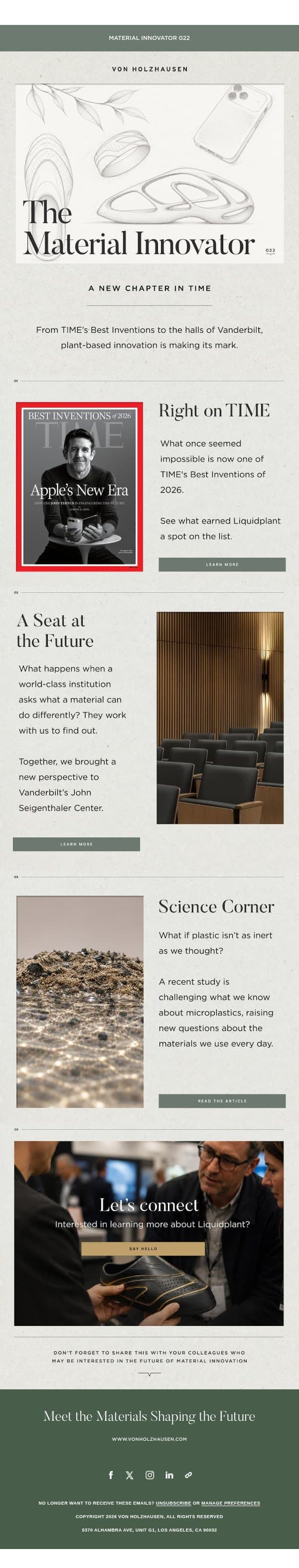 A New Chapter in Time email from Von Holzhausen screenshot