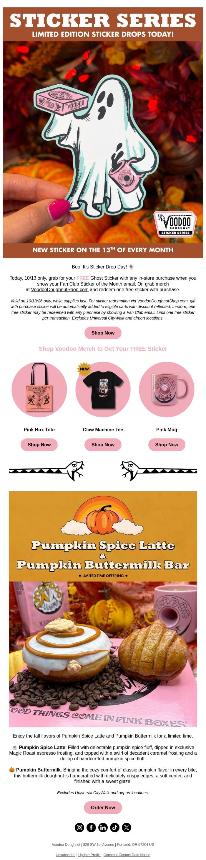Boo! It's Sticker Drop Day. email from Voodoo Doughnut screenshot