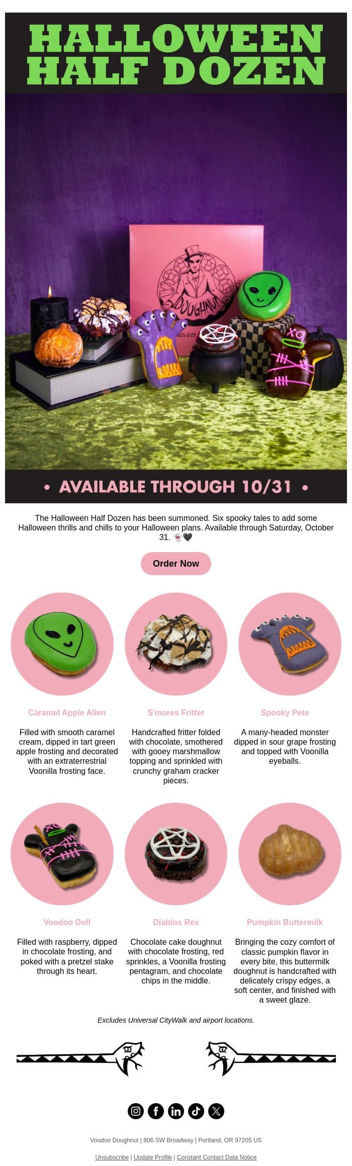 The Halloween Half Dozen Has Been Summoned 🧙 email from Voodoo Doughnut screenshot