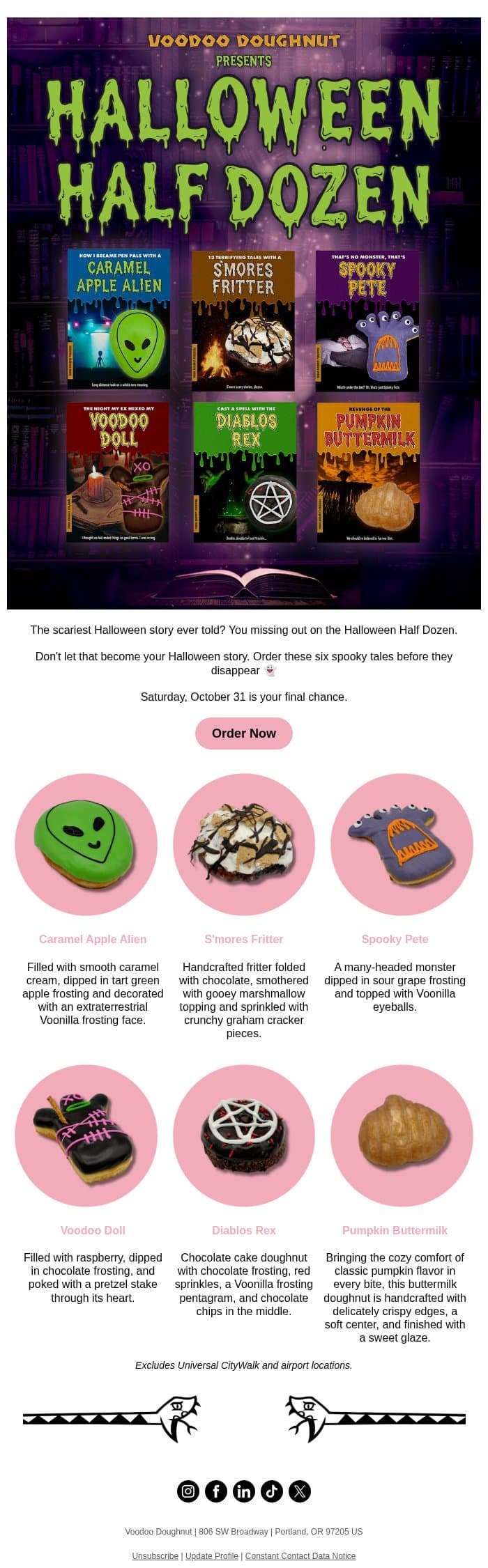 Don't Get Ghosted by the Halloween Half Dozen 👻 email from Voodoo Doughnut screenshot