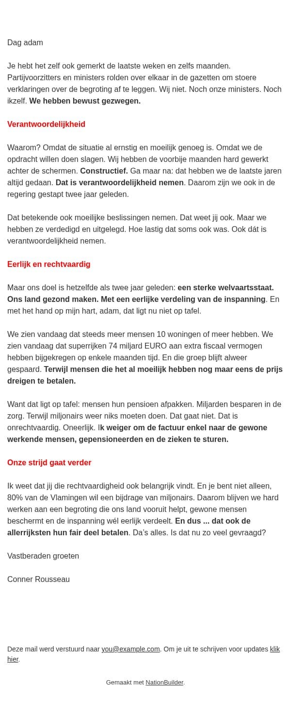Dit is té belangrijk. Over de begroting email from Vooruit screenshot